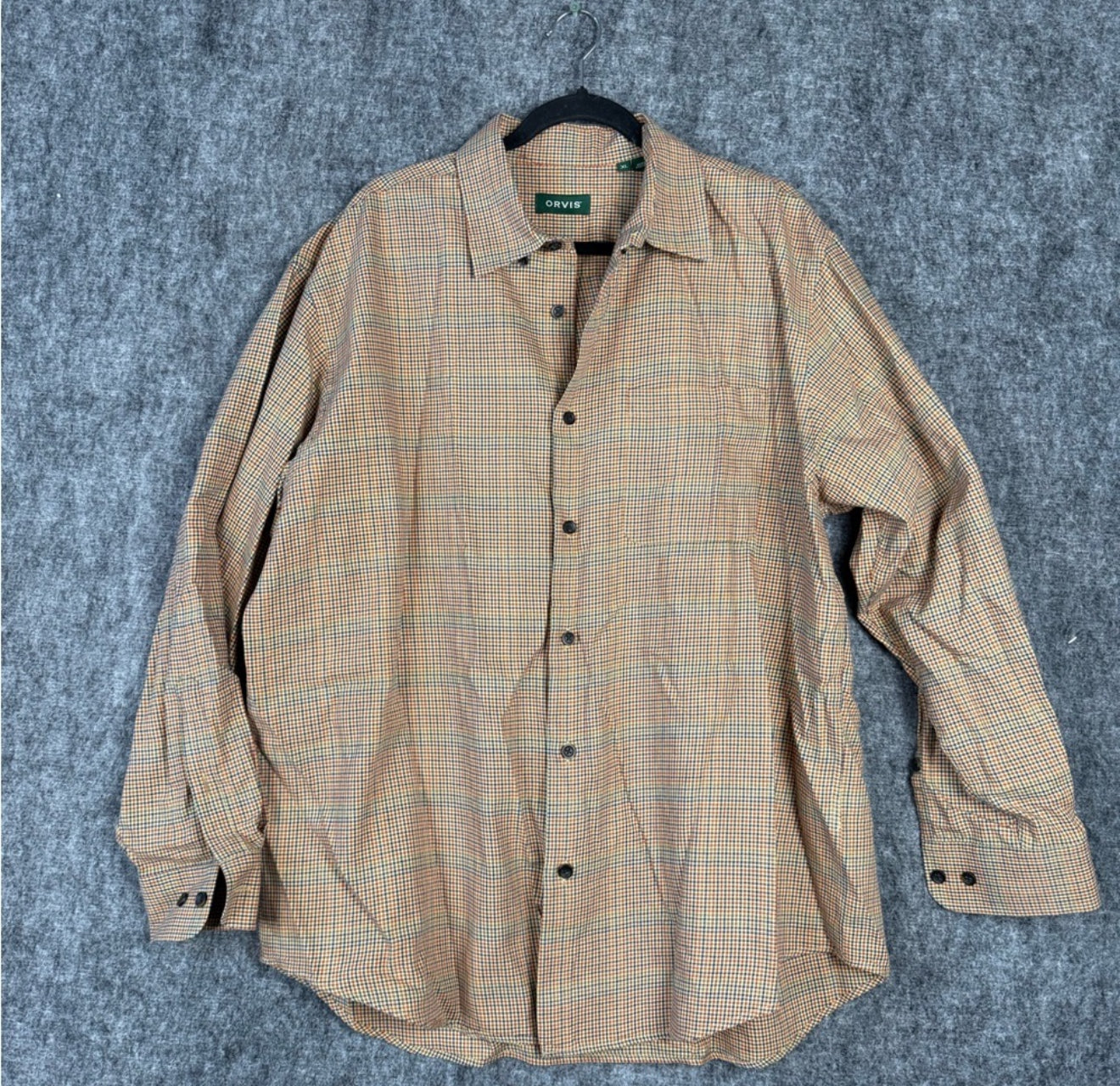 PreLoved Orvis men’s long sleeve plaid shirt, XL, cotton & merino wool blend.