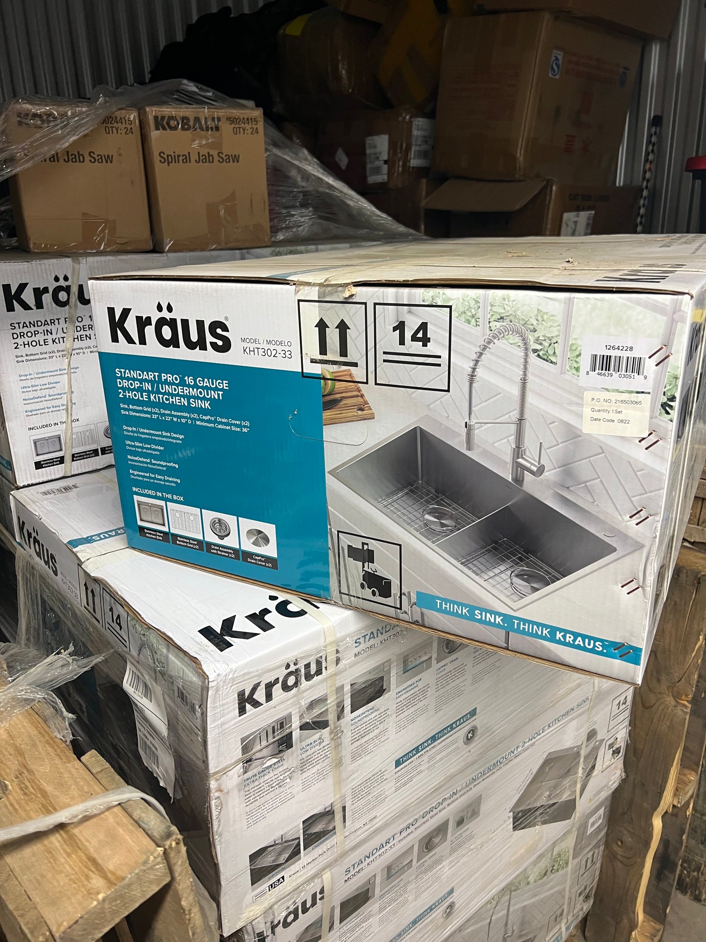 KRAUS 33 x 22 inch Standart PRO Drop-In/Undermount 16 Gauge Double Bowl 2-Hole Stainless Steel Kitchen Sink