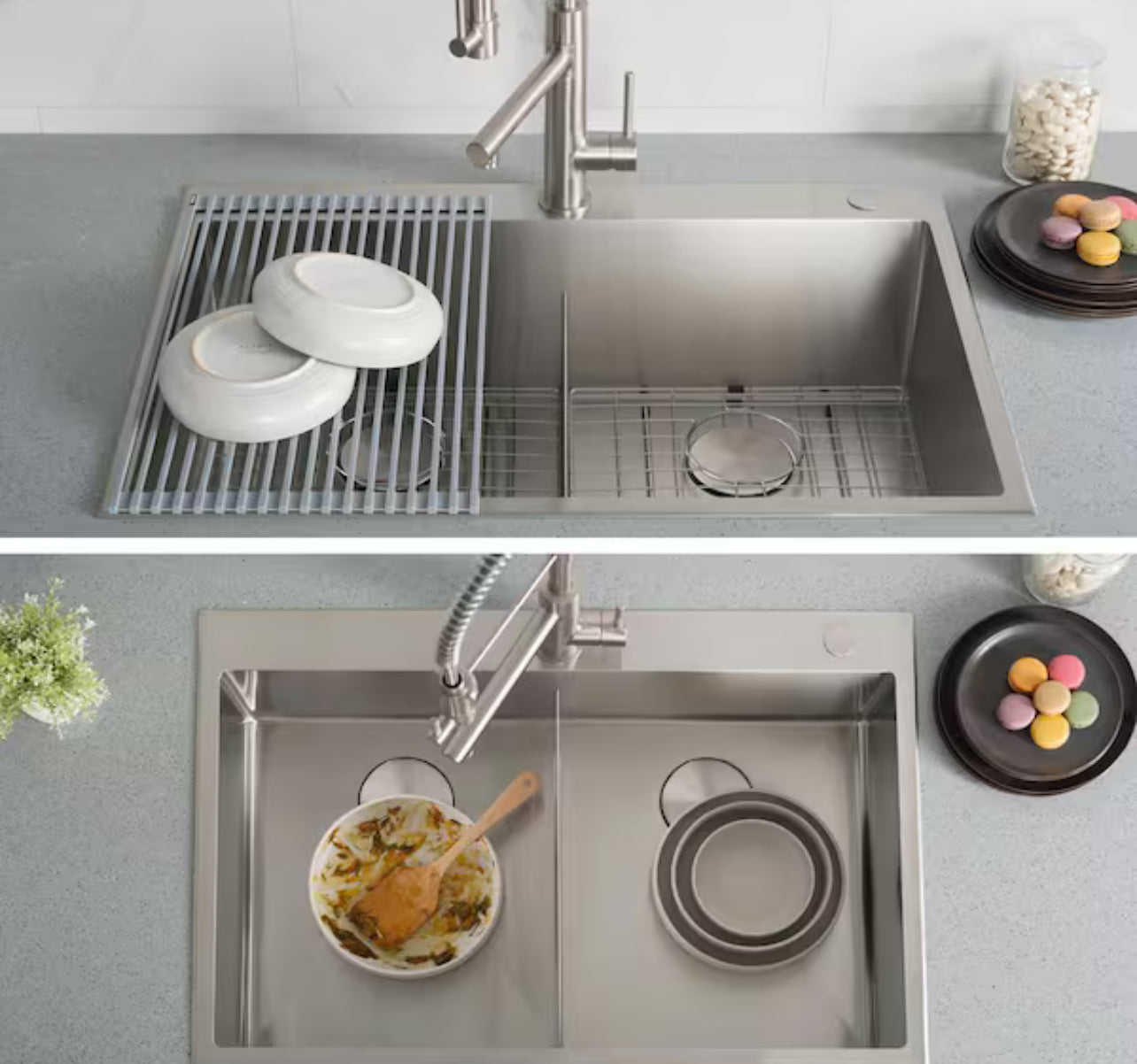 KRAUS 33 x 22 inch Standart PRO Drop-In/Undermount 16 Gauge Double Bowl 2-Hole Stainless Steel Kitchen Sink