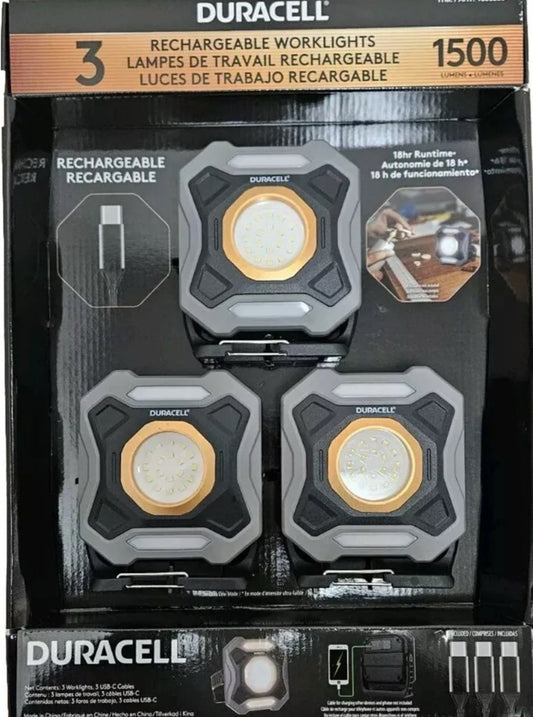 Duracell 1500 Lumen Work Lights, 3-pack