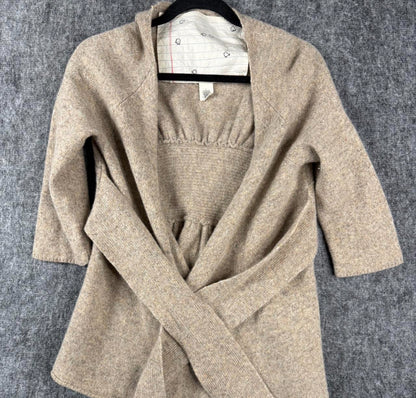 Women’s Wool Blend Cardigan Sweater with Tie Belt Beige Size Large – Cozy & Stylish