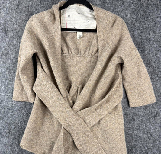 Women’s Wool Blend Cardigan Sweater with Tie Belt Beige Size Large – Cozy & Stylish