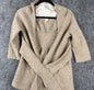 Women’s Wool Blend Cardigan Sweater with Tie Belt Beige Size Large – Cozy & Stylish