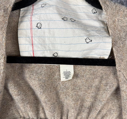 Women’s Wool Blend Cardigan Sweater with Tie Belt Beige Size Large – Cozy & Stylish