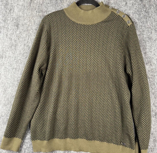 PreLoved Womens Calvin Klein Herringbone Sweater Size Medium Gold Shoulder Buttons Casual