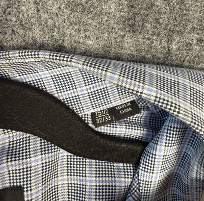 BOSS Men’s Sharp Fit Dress Shirt 15.5 32/33 Blue Check Pattern. Size M