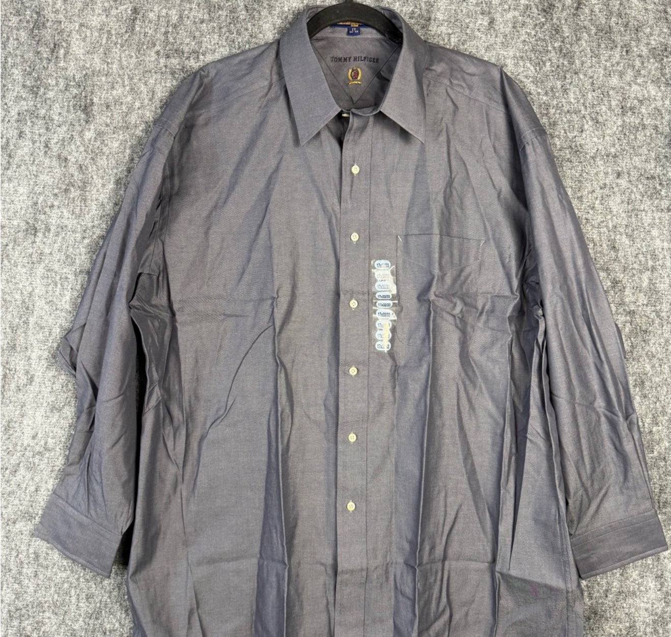 New Tommy Hilfiger Dress Shirt 17 32/33 Gray Long Sleeve 100% Cotton Men’s. Size L